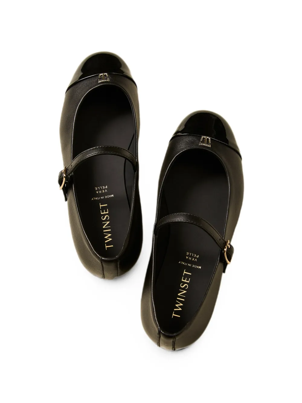 TWINSET Kids Leren ballerina's met logo en band Zwart