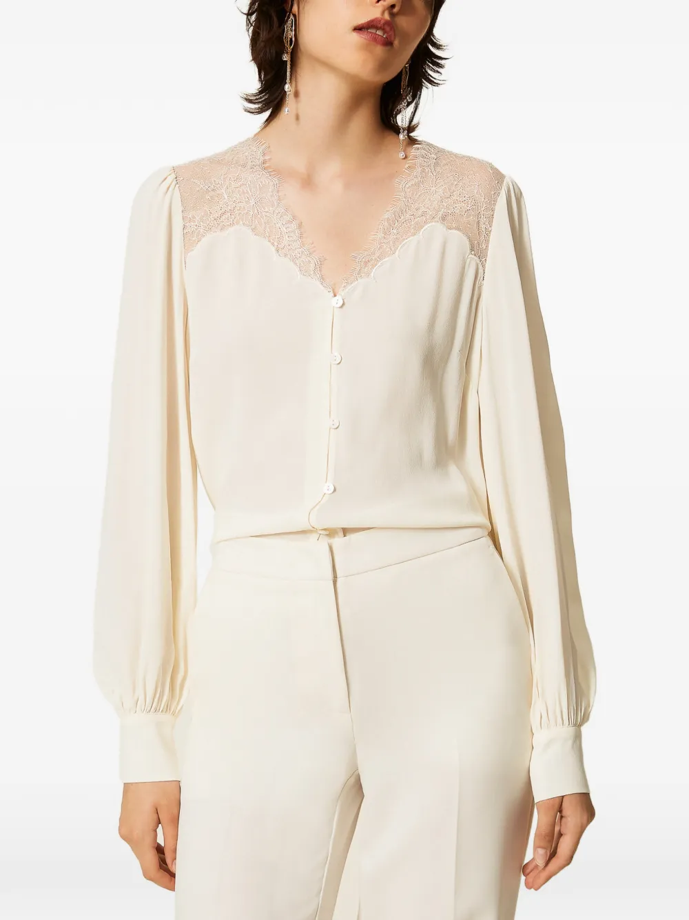 TWINSET Blouse met kant en jacquard Beige