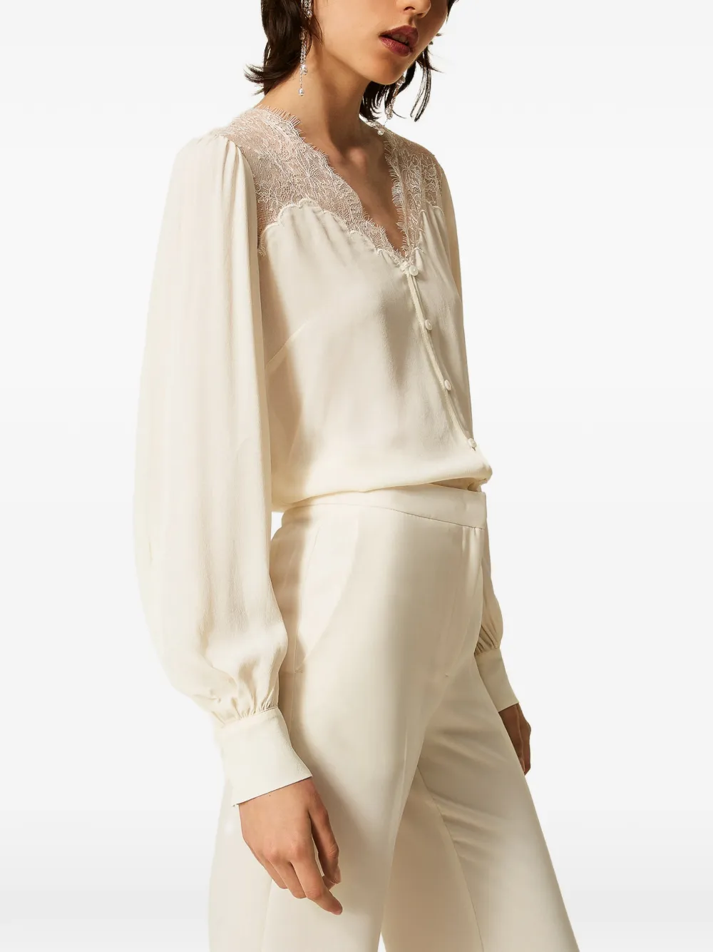 TWINSET Blouse met kant en jacquard Beige