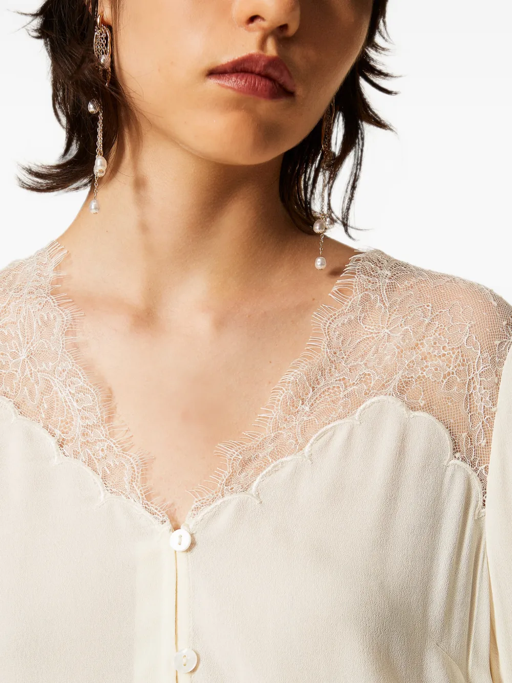 TWINSET Blouse met kant en jacquard Beige
