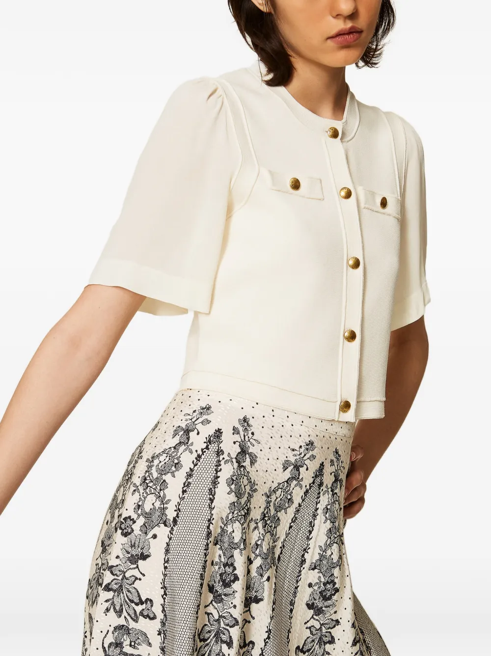 TWINSET Gebreid vest met metalen knopen Beige