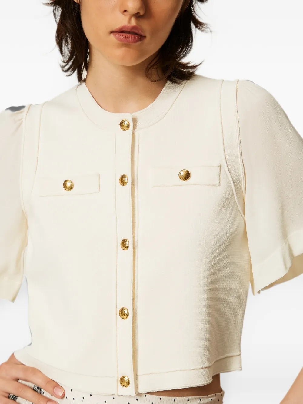TWINSET Gebreid vest met metalen knopen Beige