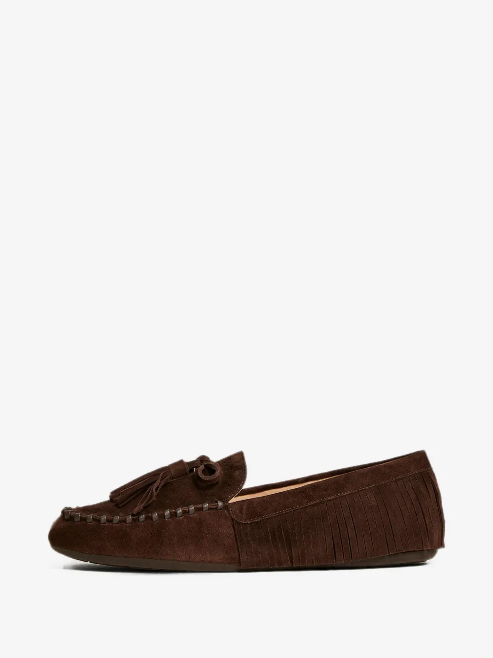 suede loafers with fringes