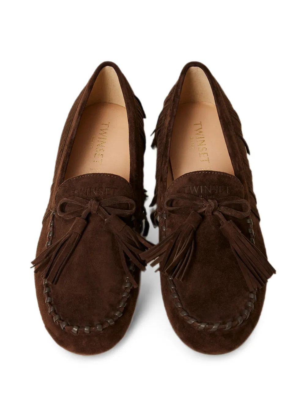 TWINSET suede loafers with fringes Bruin
