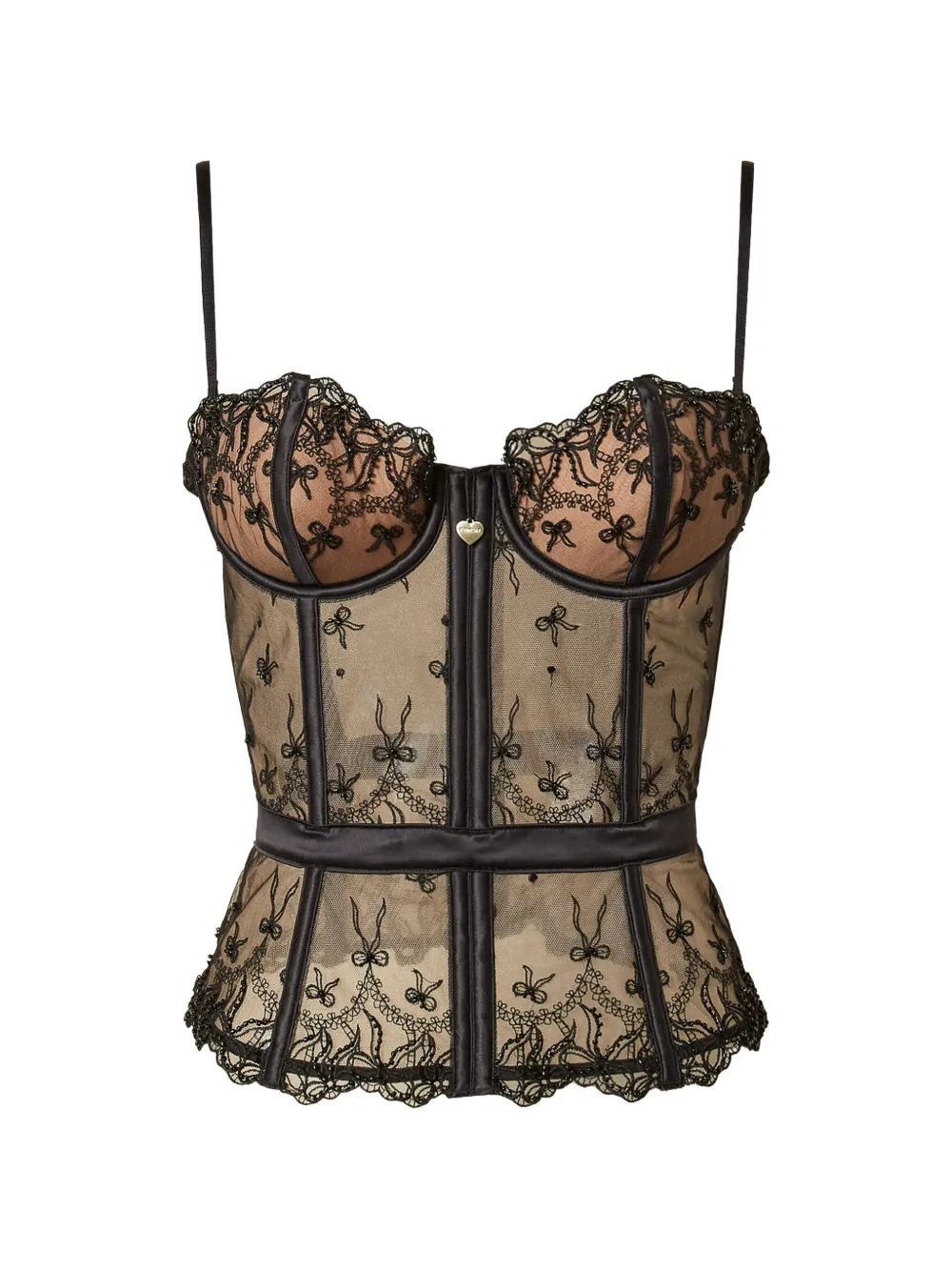 TWINSET Bustino in tulle con ricamo e fiocchi - Nero