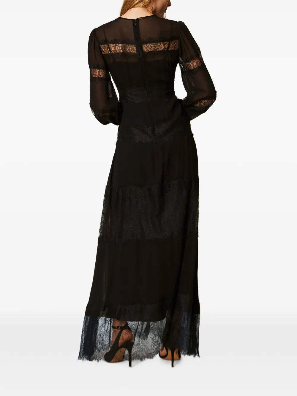 TWINSET Georgette maxi-jurk met kant Zwart