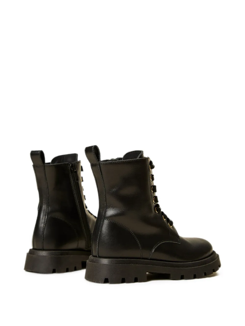 TWINSET Kids leather combat boots with logo Zwart