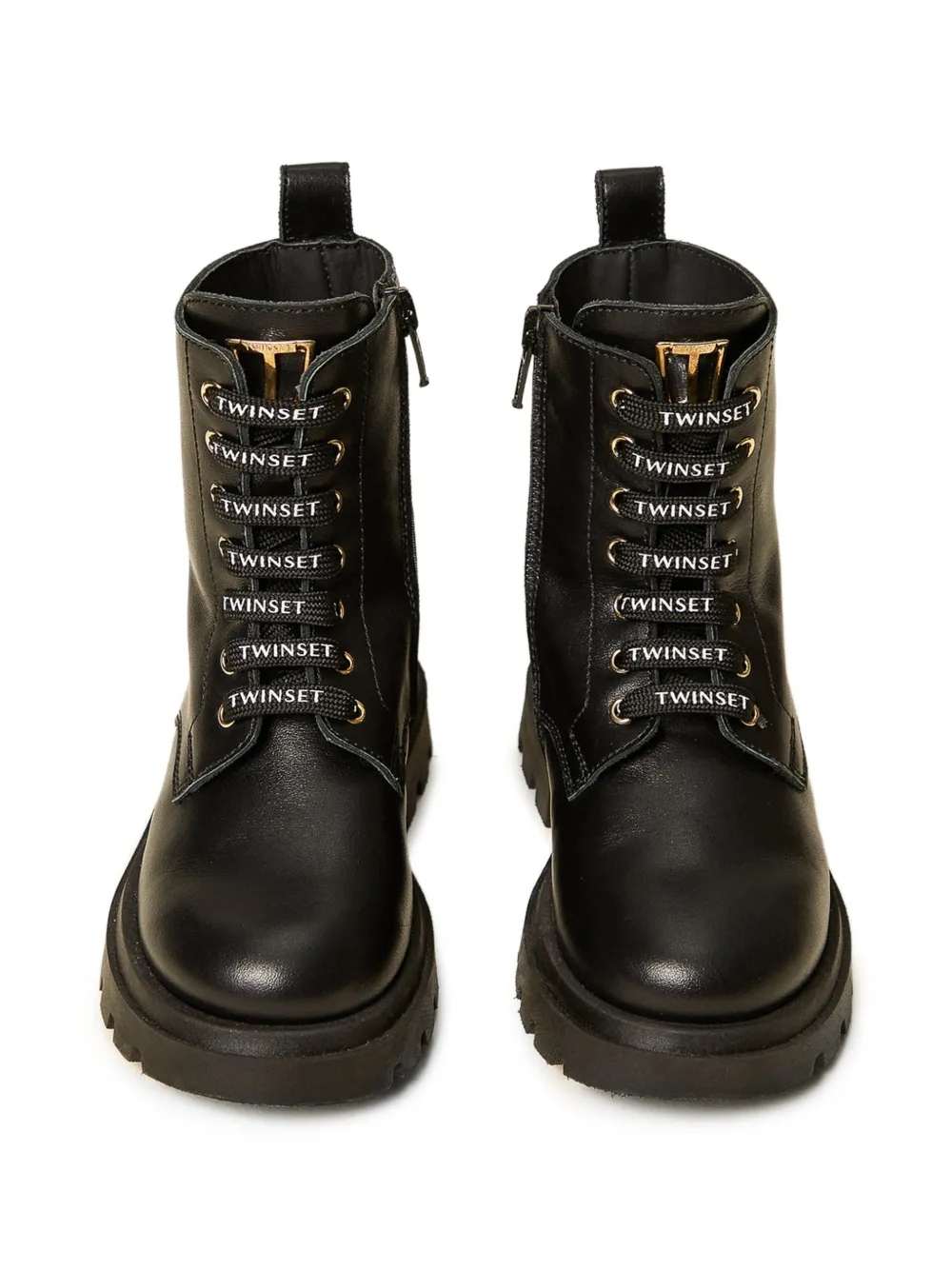TWINSET Kids leather combat boots with logo Zwart