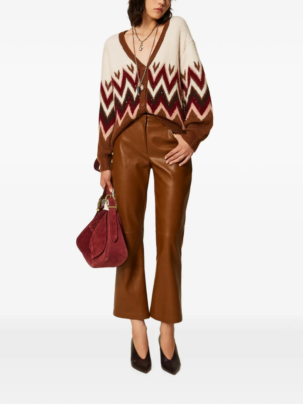 TWINSET Flared broek van imitatieleer Bruin