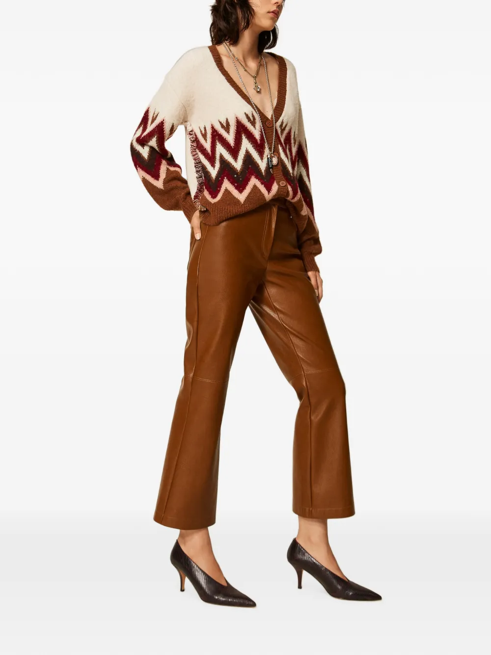 TWINSET Flared broek van imitatieleer Bruin