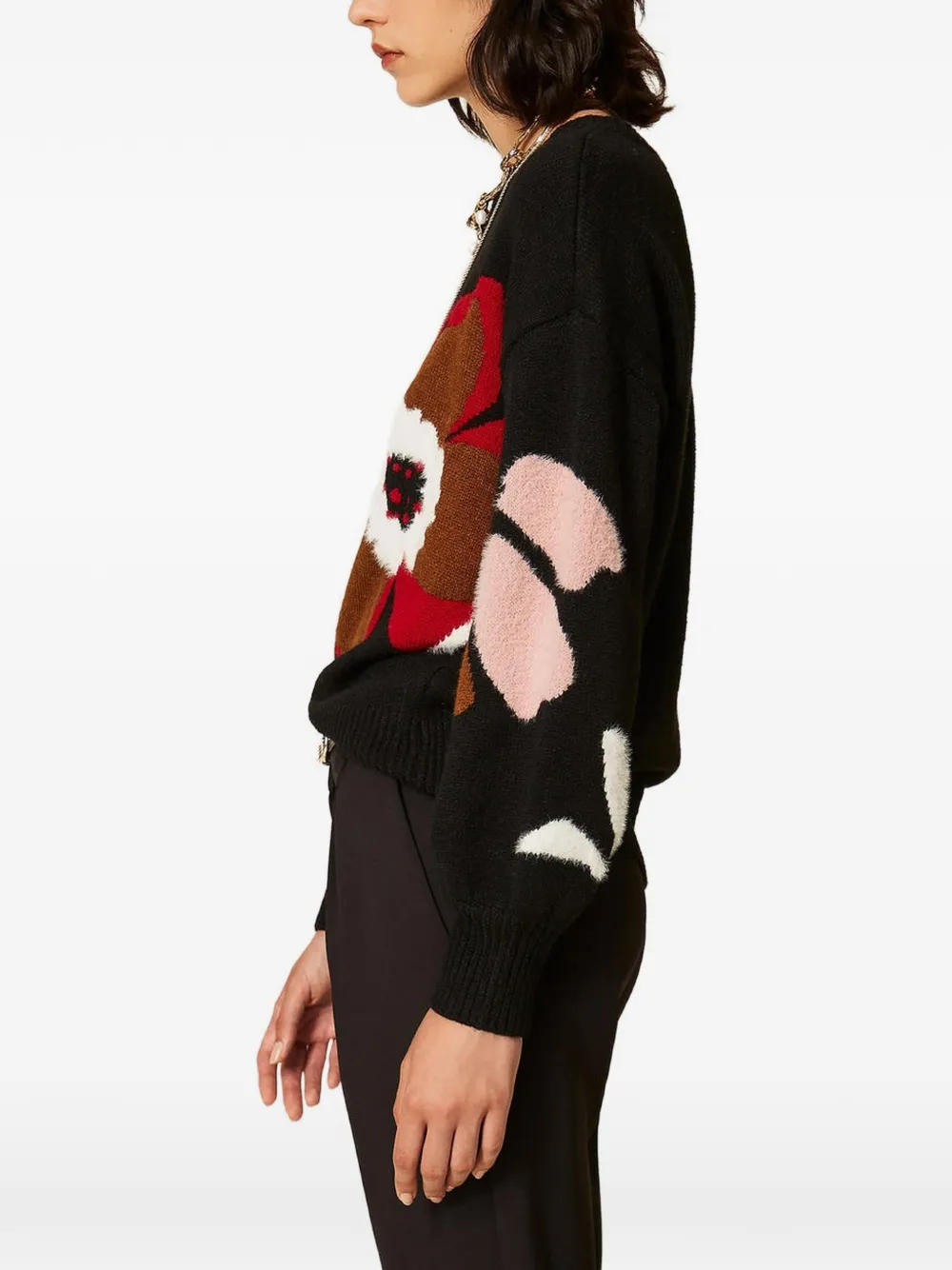 TWINSET Trui met ingelegde bloem Zwart