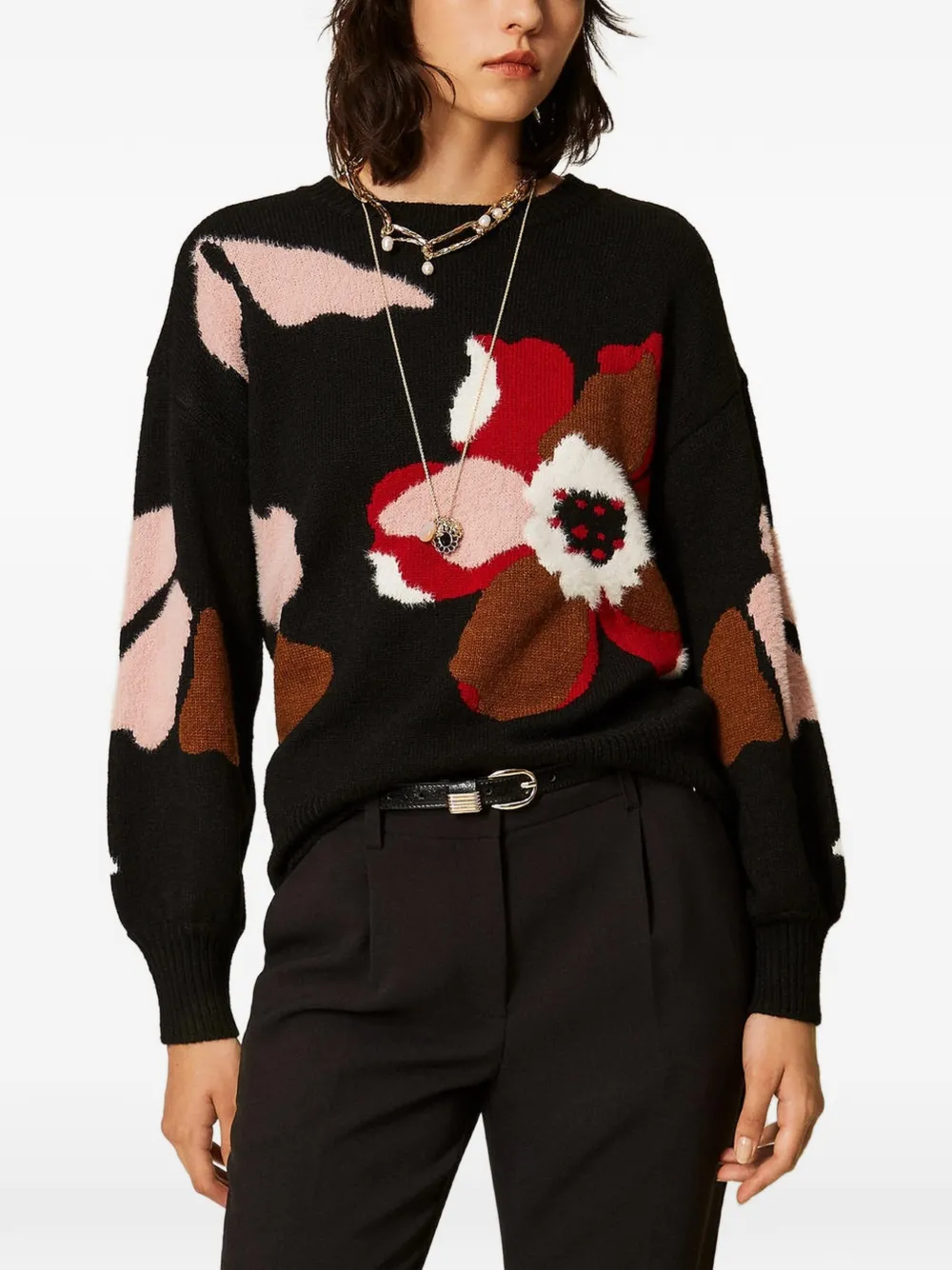 TWINSET Trui met ingelegde bloem Zwart