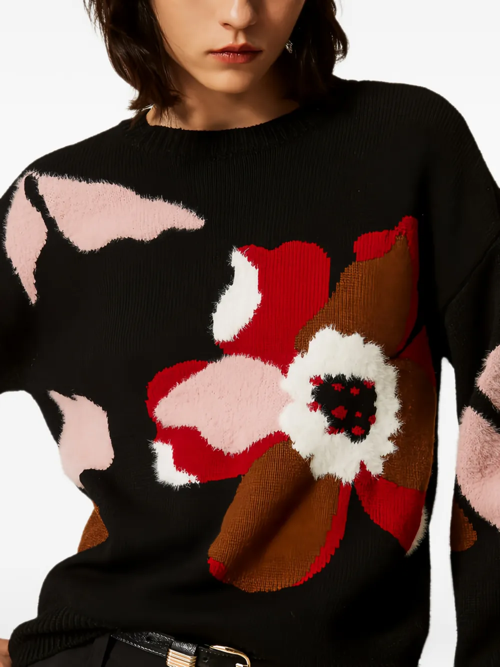 TWINSET Trui met ingelegde bloem Zwart