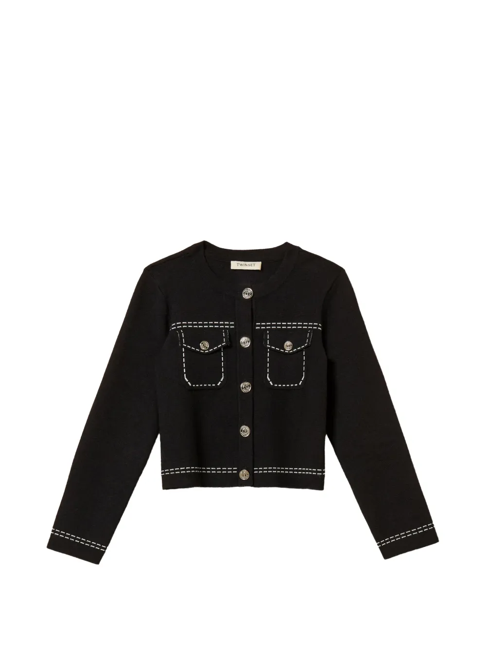 TWINSET Kids contrast-stitch chest-pocket cardigan - Nero