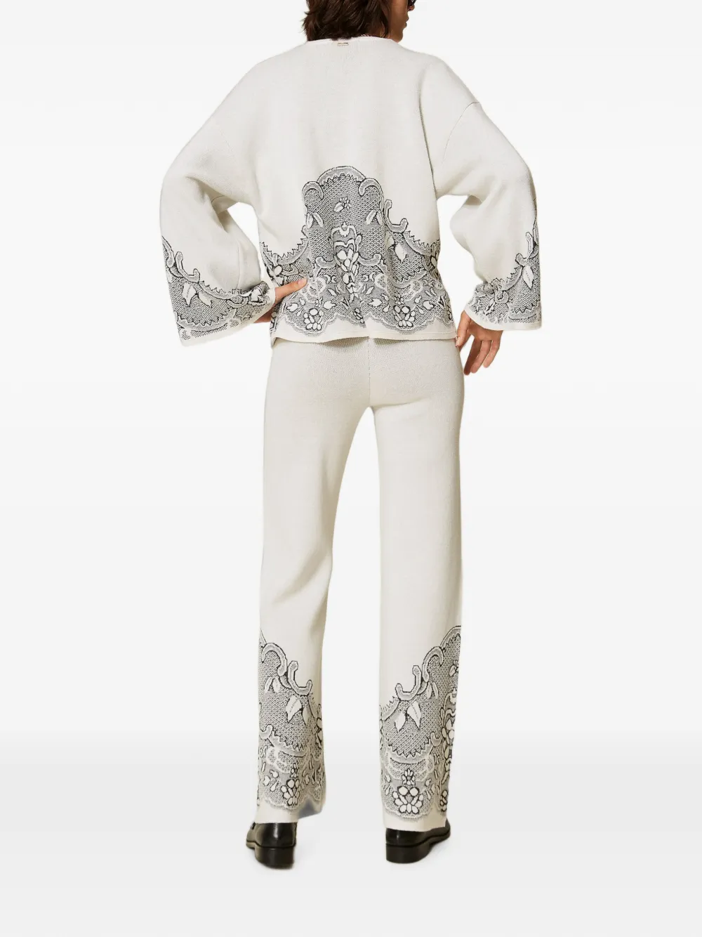 TWINSET Gebreide broek van wolblend met jacquard Beige