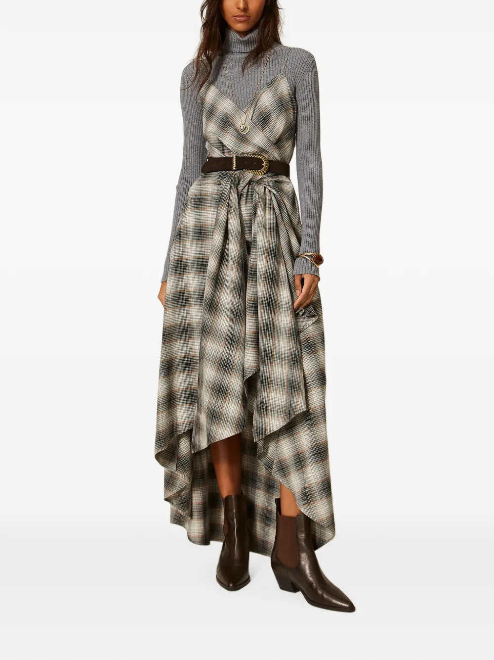 TWINSET Myfo midi-jurk van geruit flanel Beige