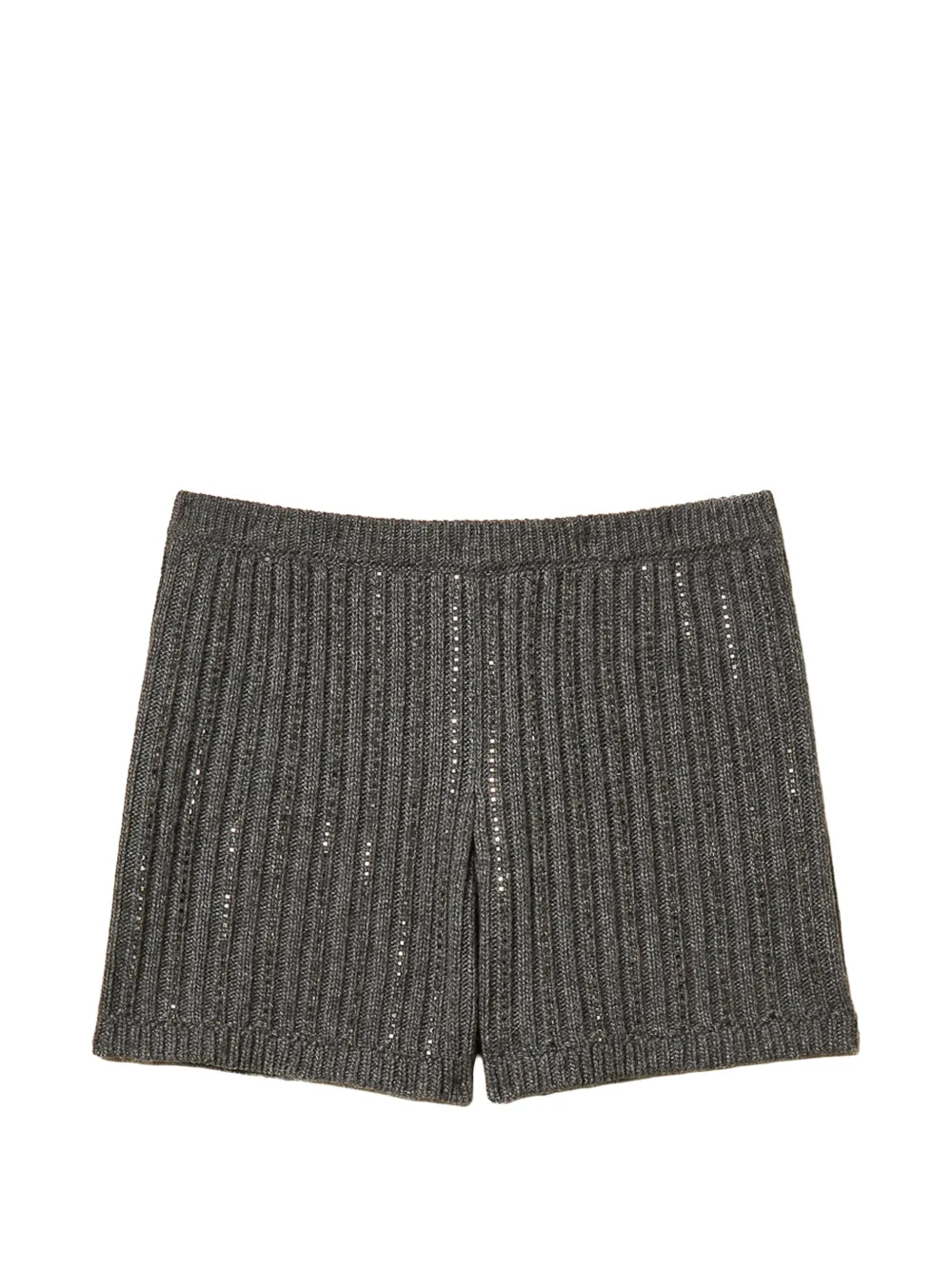 TWINSET wool blend knit shorts with rhinestones - Grigio