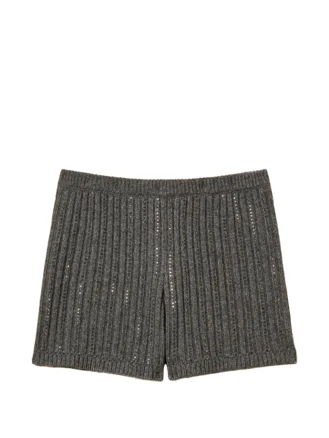 TWINSET wool blend knit shorts with rhinestones