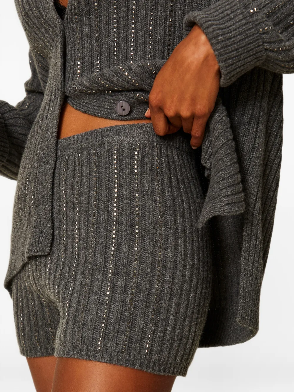 TWINSET wool blend knit shorts with rhinestones Grijs