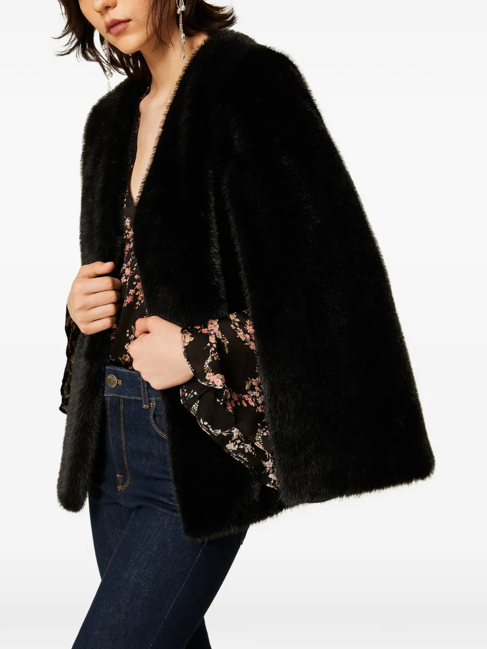 TWINSET Jack van imitatiebont met cape Zwart