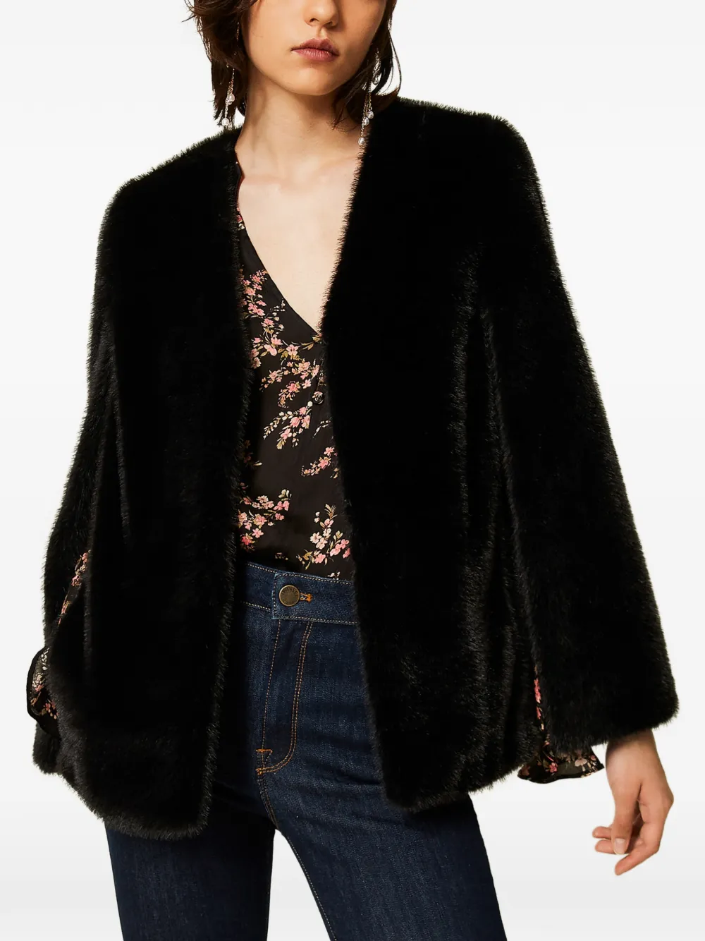 TWINSET Jack van imitatiebont met cape Zwart