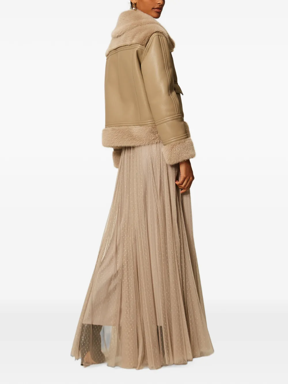 TWINSET long tulle skirt with lurex Beige