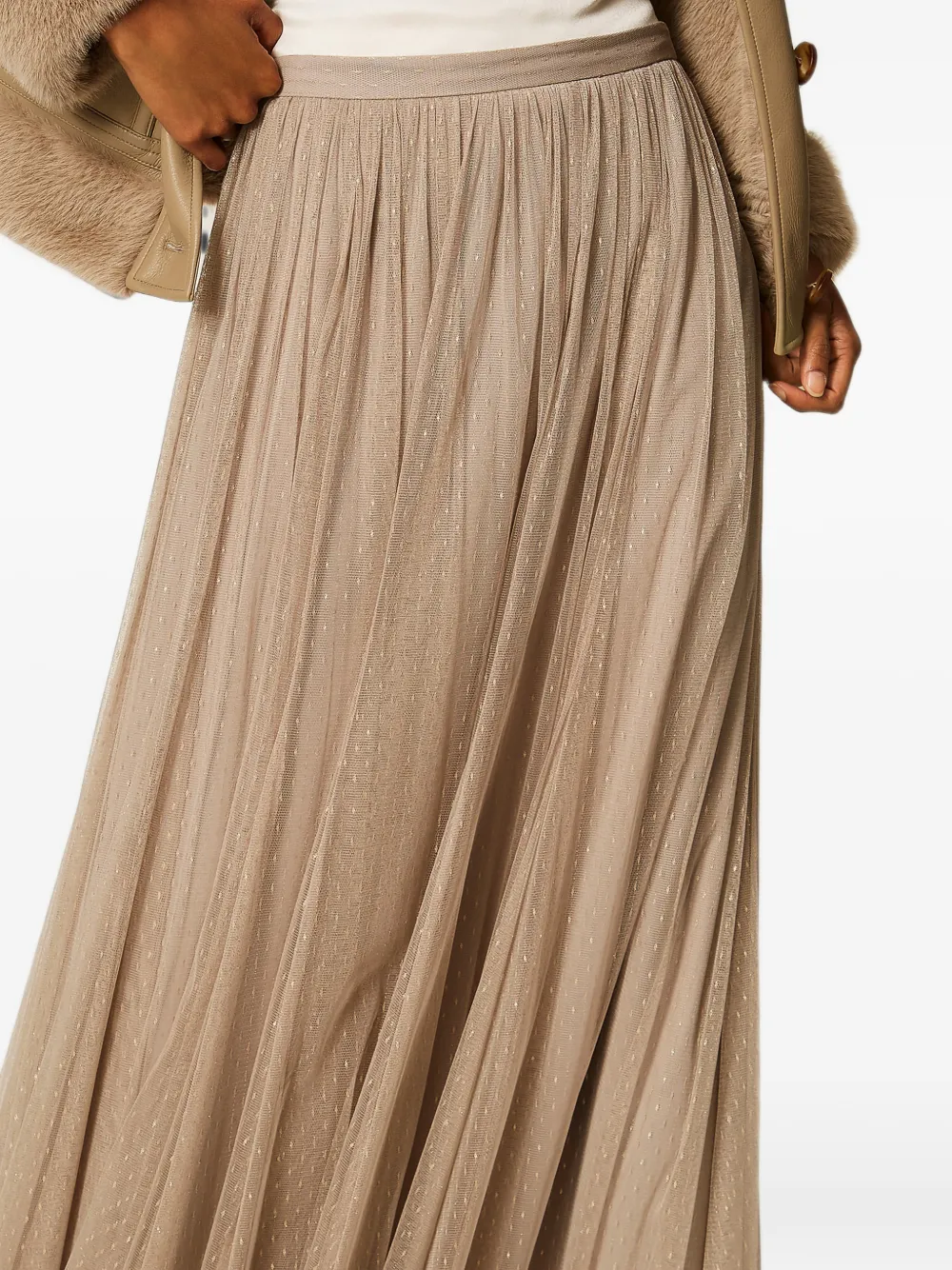 TWINSET long tulle skirt with lurex Beige