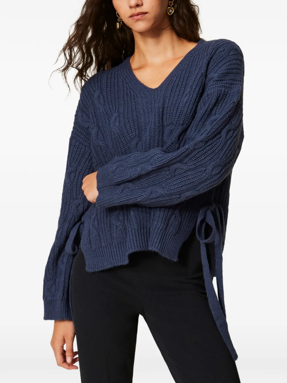TWINSET cable-knit tie-fastening sweater Blauw