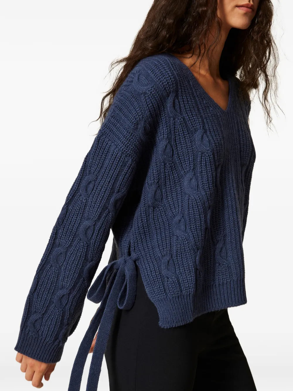 TWINSET cable-knit tie-fastening sweater Blauw