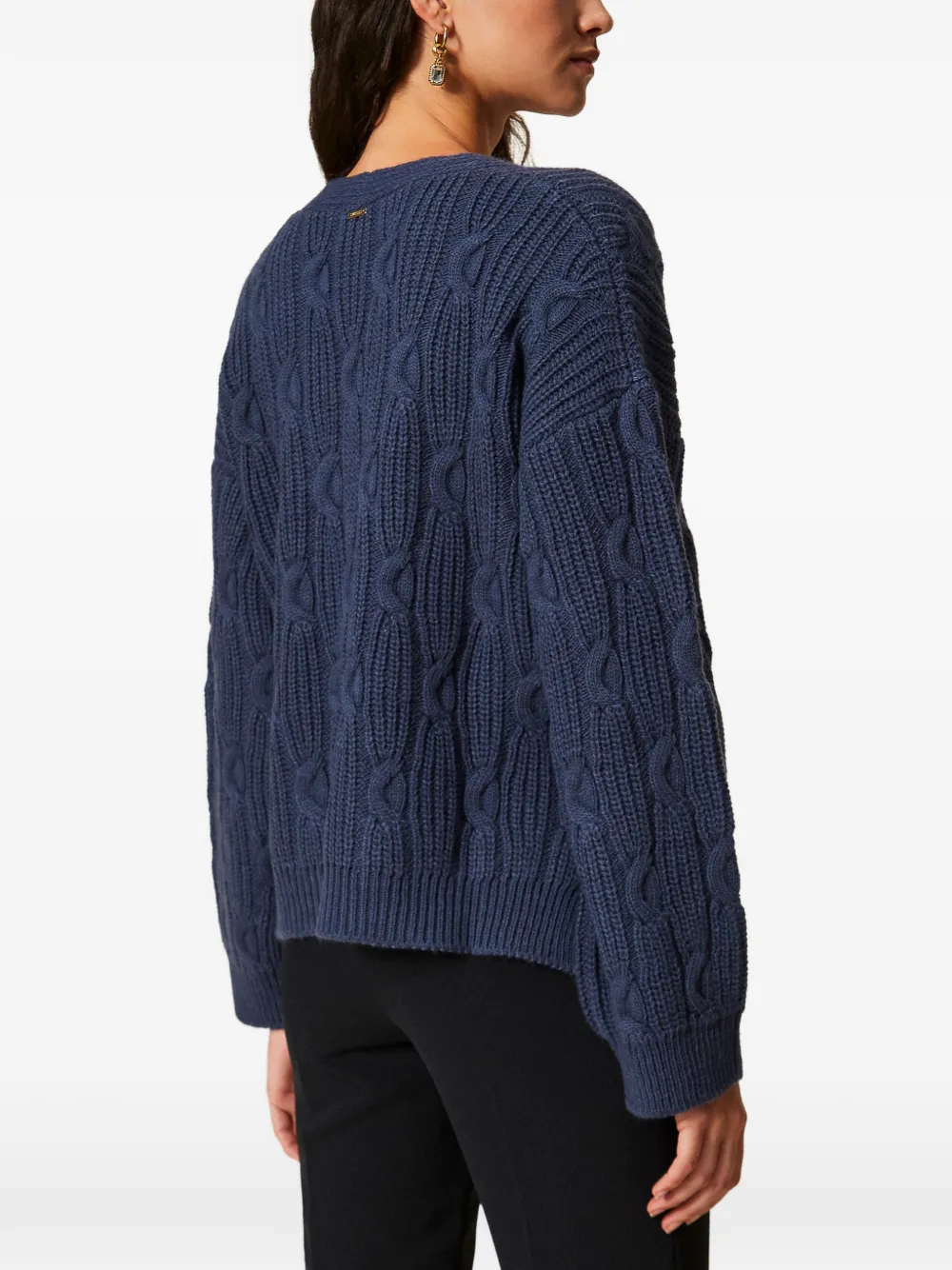 TWINSET cable-knit tie-fastening sweater Blauw