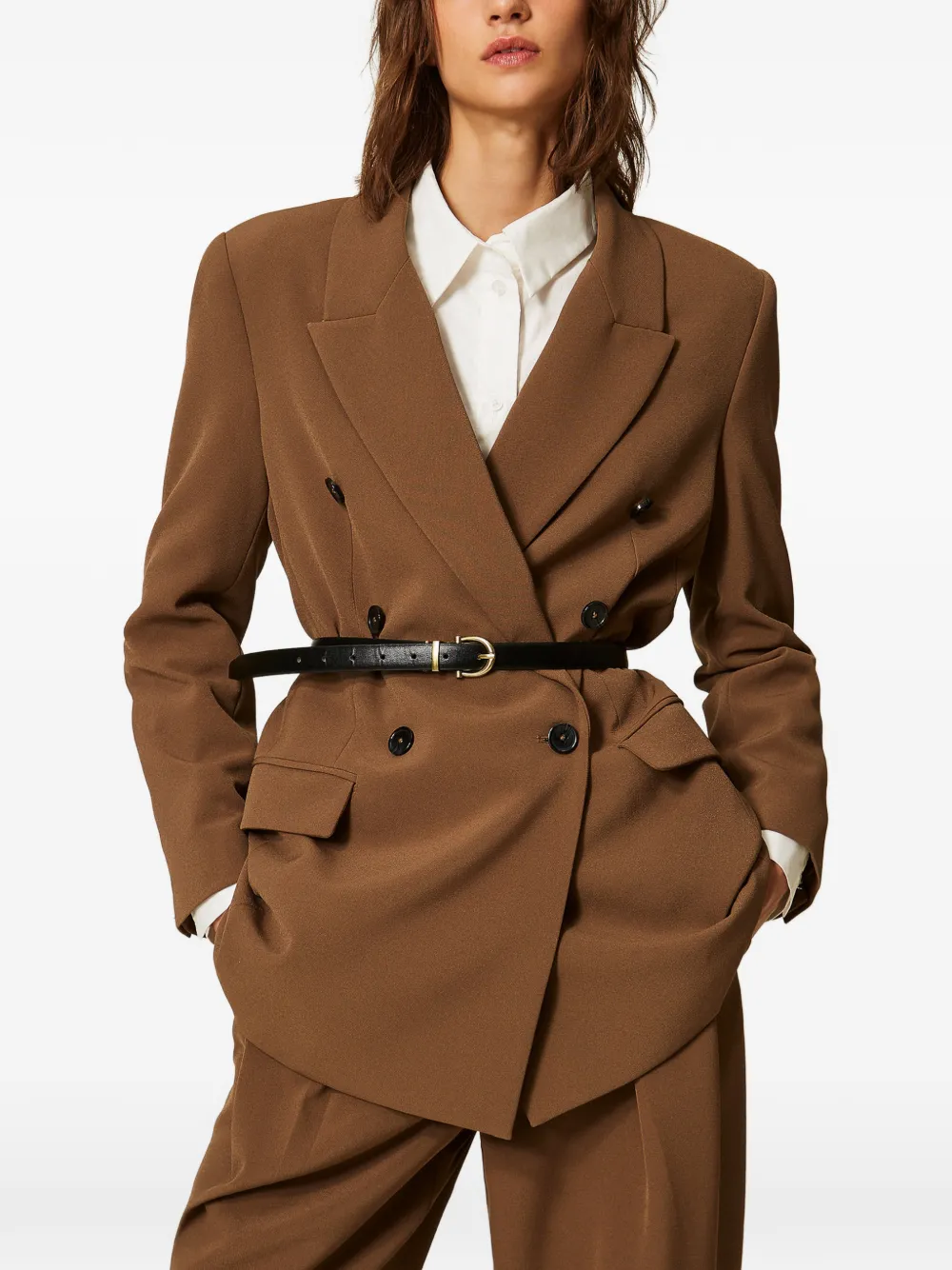 TWINSET Cady blazer met riem Bruin
