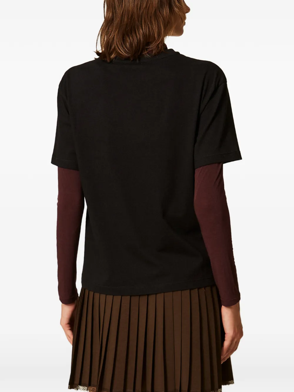 TWINSET Regular T-shirt met ronde hals en print Zwart