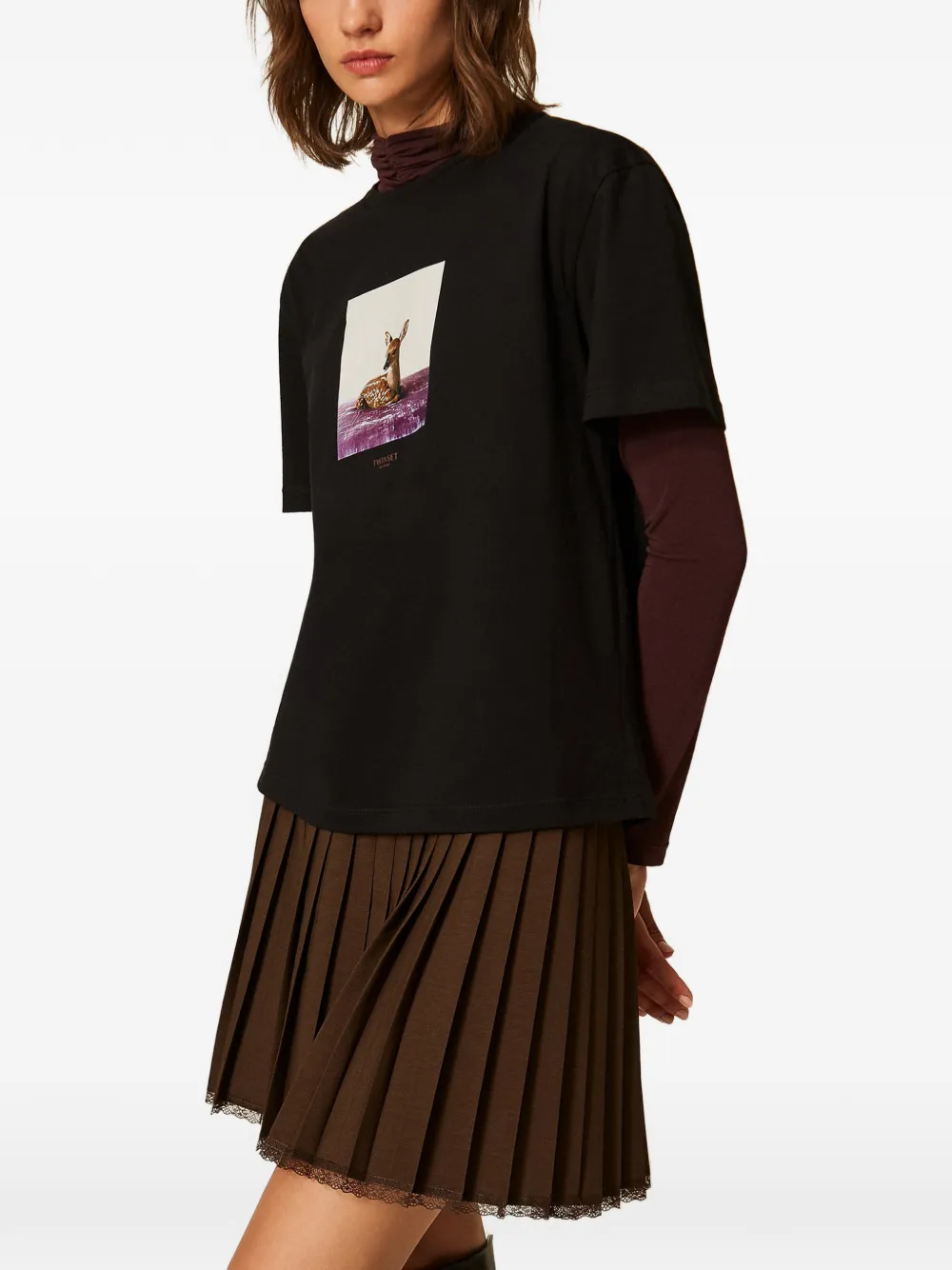 TWINSET Regular T-shirt met ronde hals en print Zwart