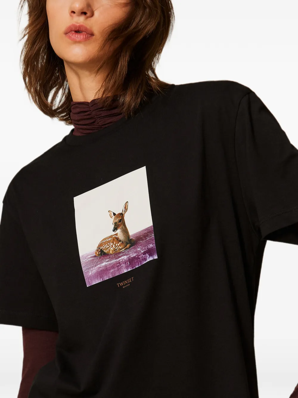 TWINSET Regular T-shirt met ronde hals en print Zwart