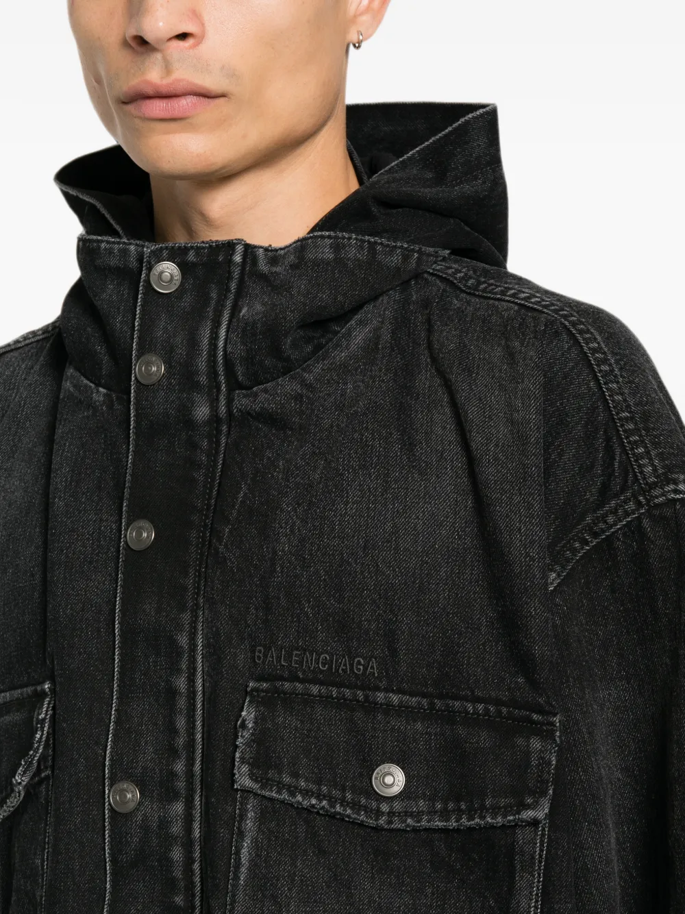 Balenciaga Denim jack met capuchon Zwart