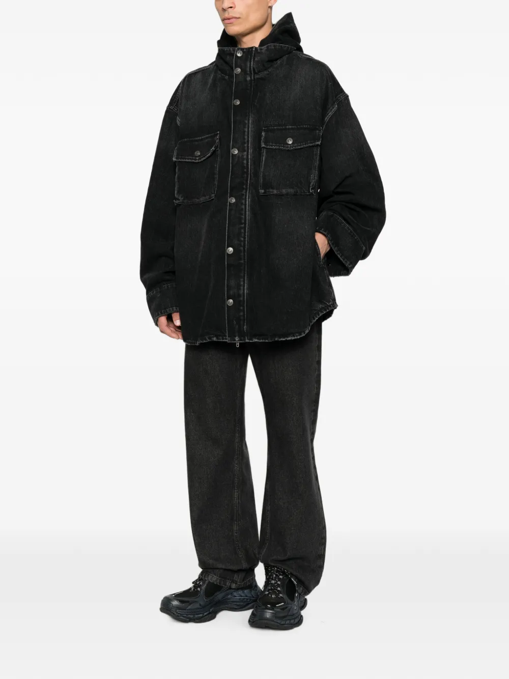 Balenciaga Denim jack met capuchon Zwart
