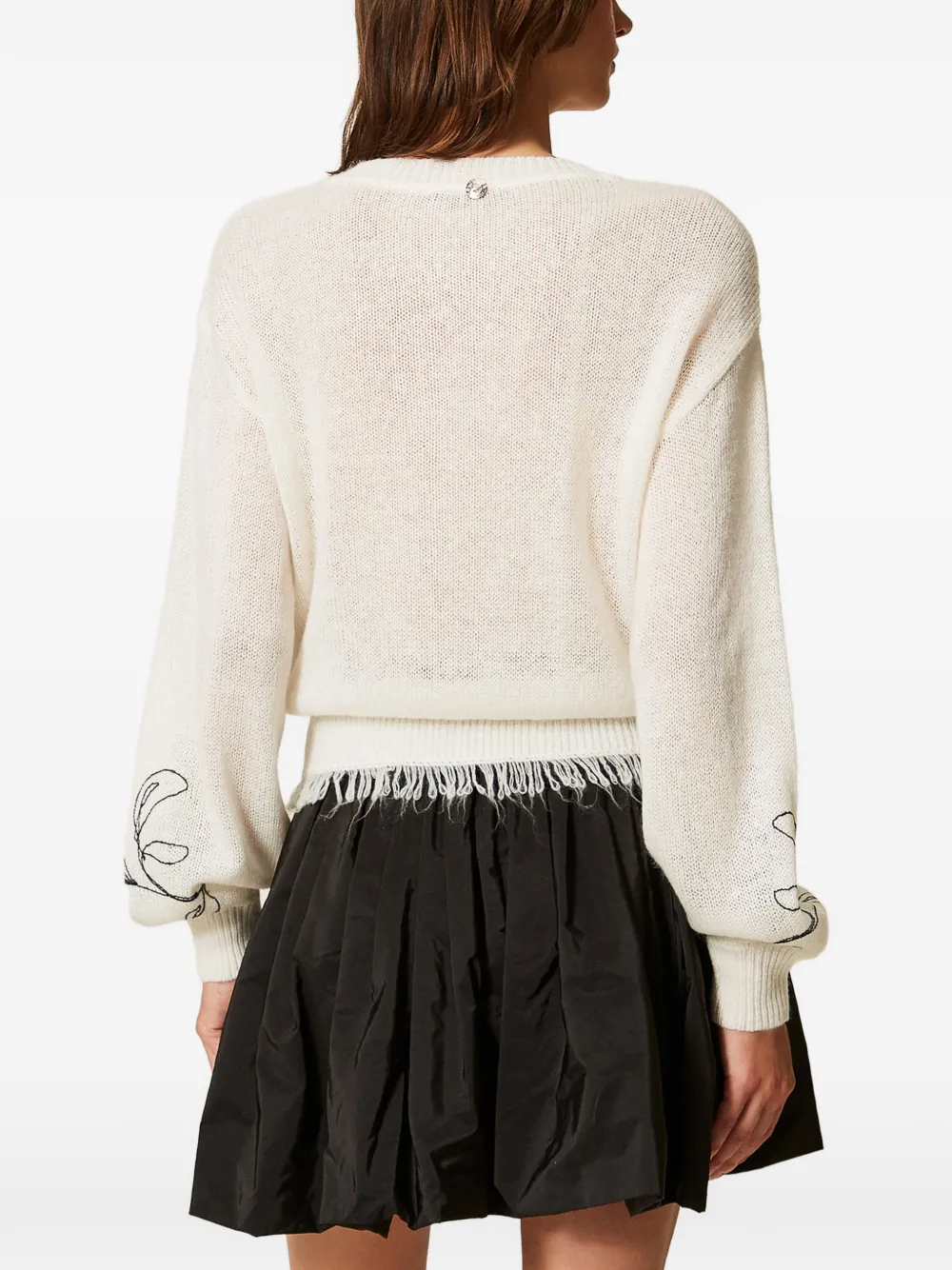 TWINSET Trui met geborduurde bloemen en franje Beige