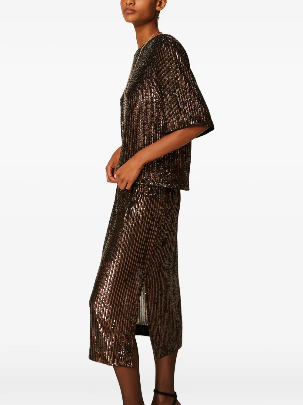 TWINSET sequin crew neck blouse Bruin