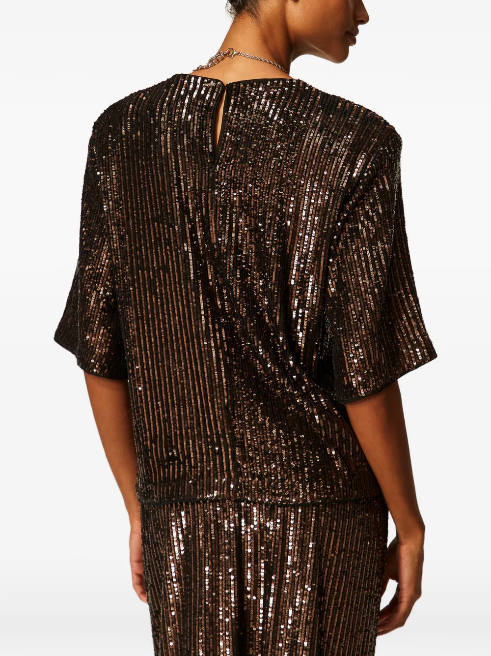 TWINSET sequin crew neck blouse Bruin