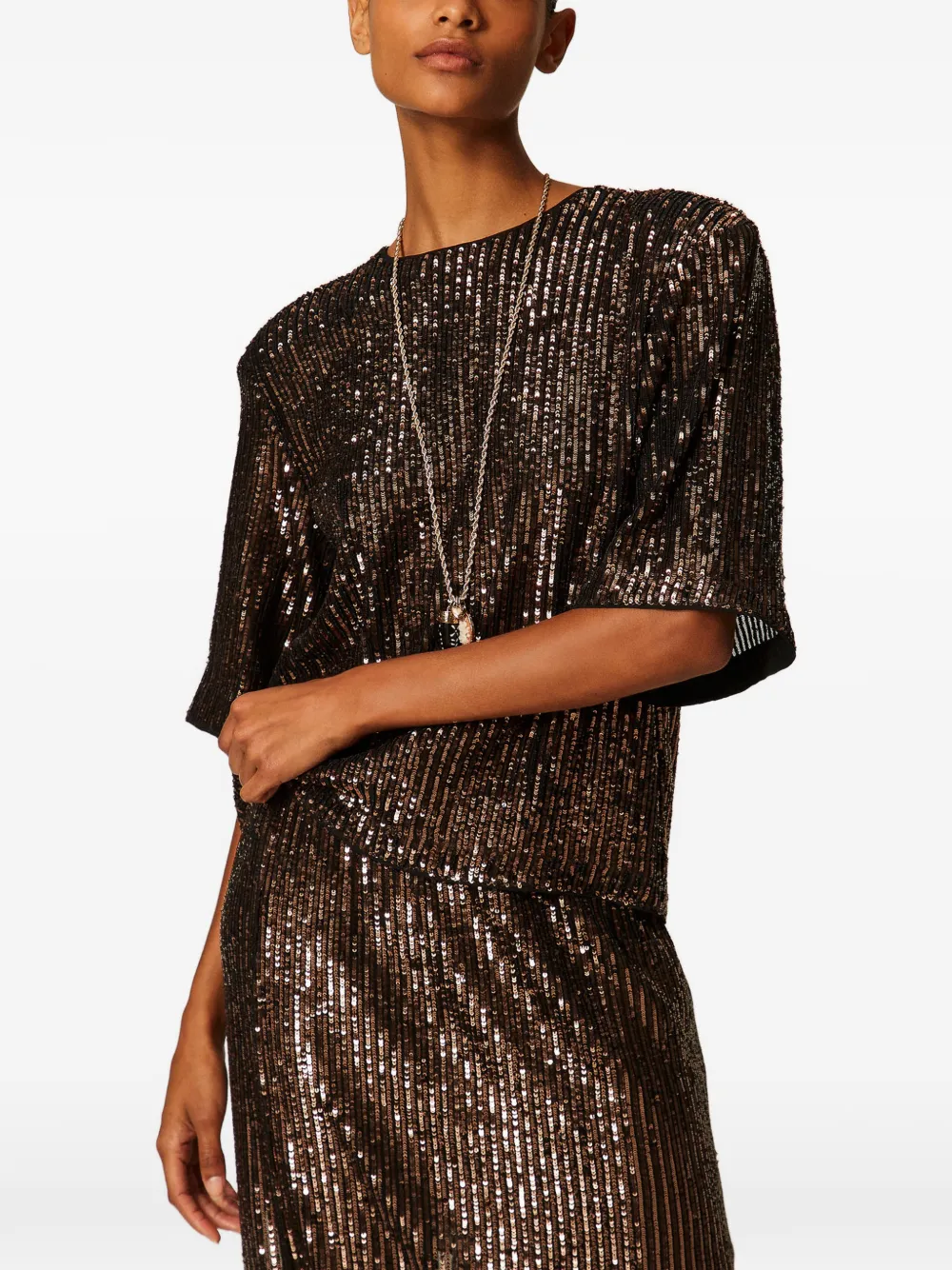 TWINSET sequin crew neck blouse Bruin