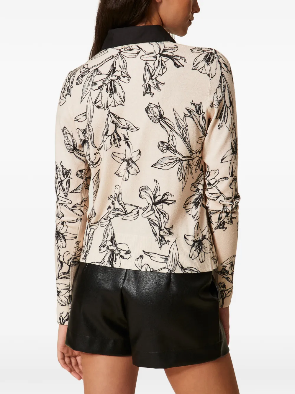 TWINSET Gebreid vest met bloemenmotief en kraag Beige