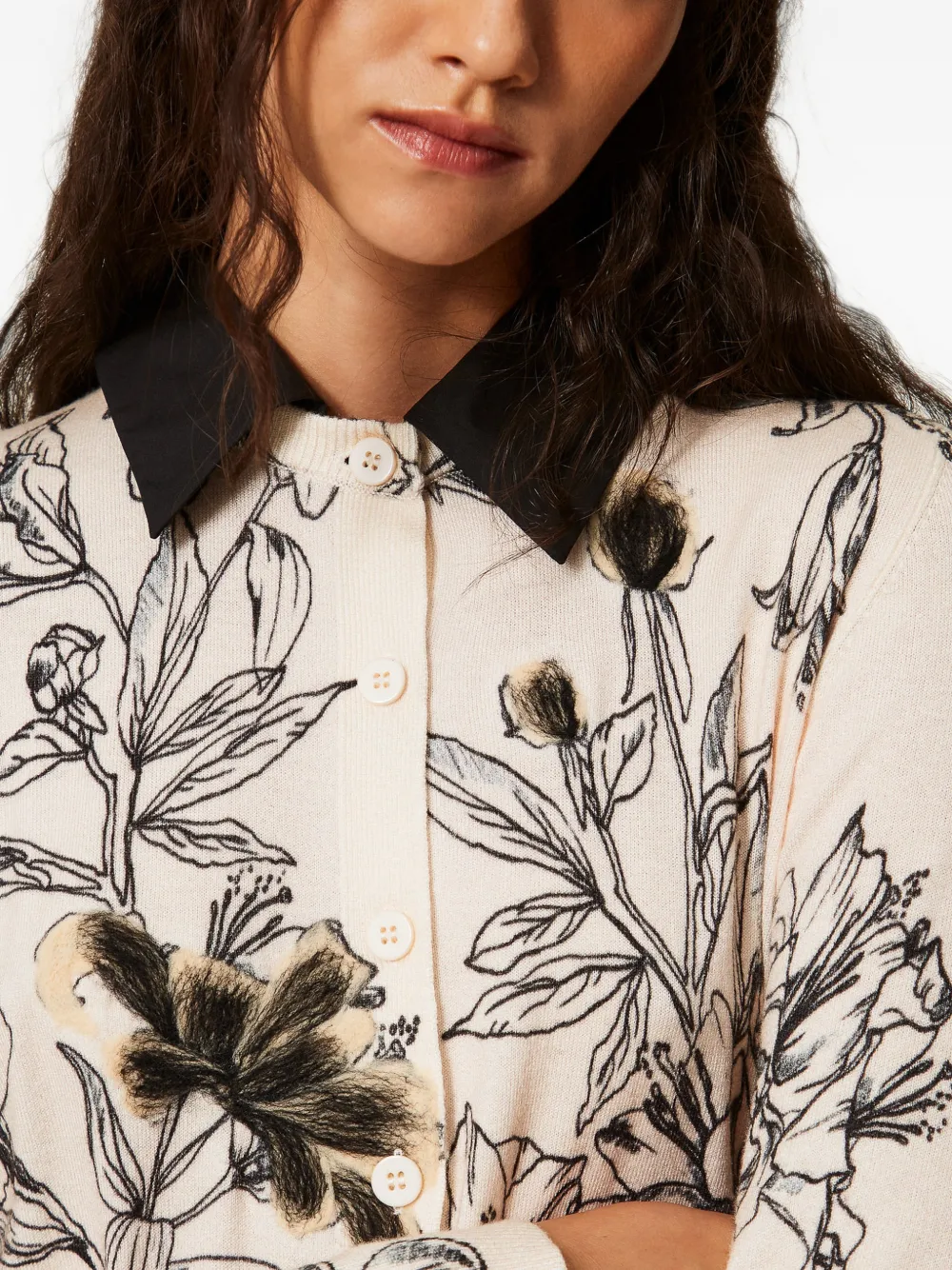 TWINSET Gebreid vest met bloemenmotief en kraag Beige