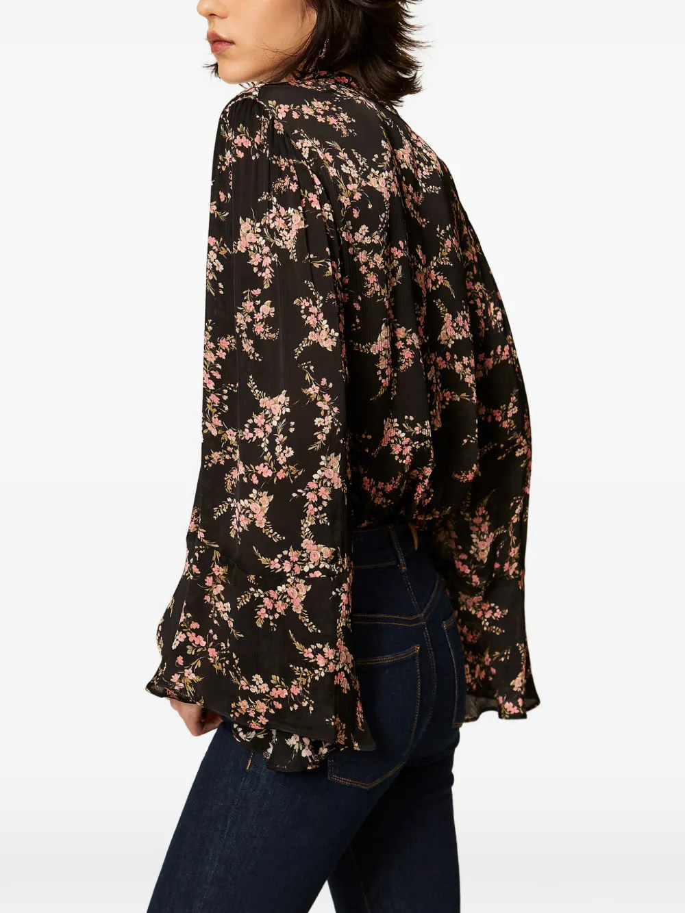 TWINSET Créponne blouse met bloemen Zwart