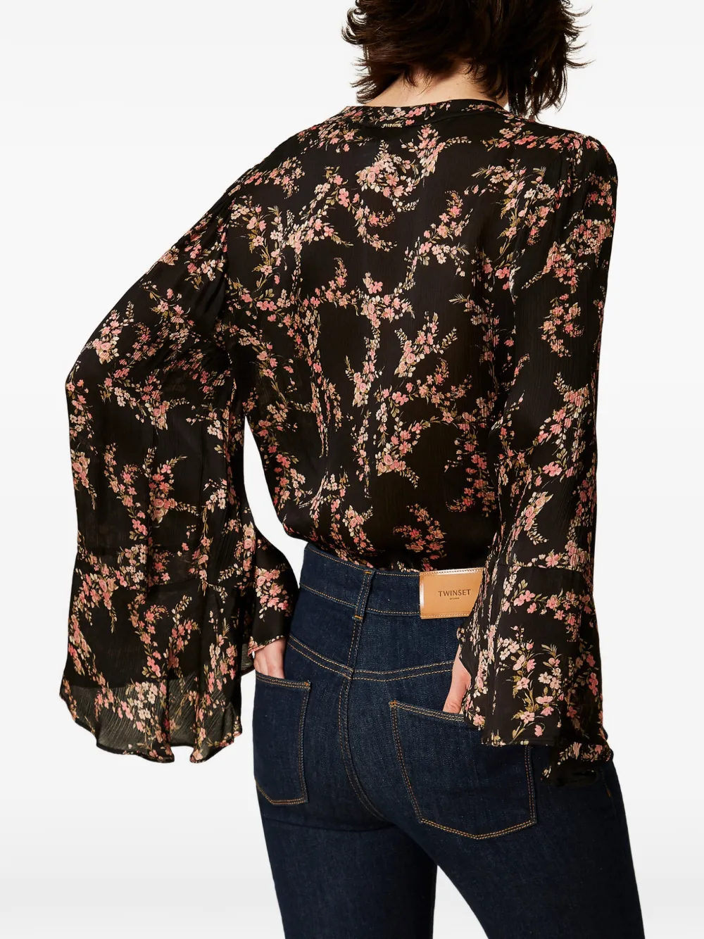 TWINSET Créponne blouse met bloemen Zwart