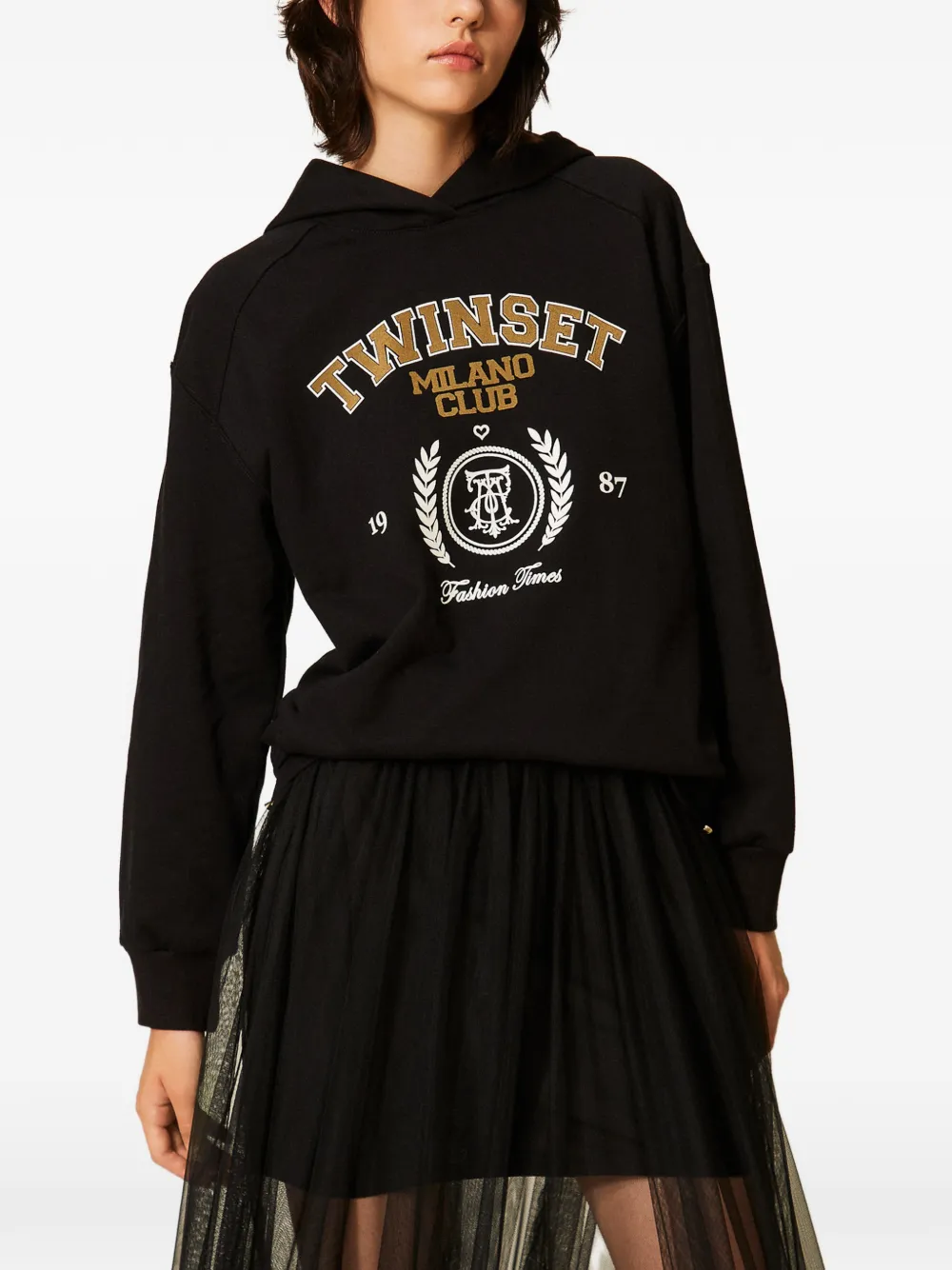 TWINSET Hoodie met logo-print Zwart