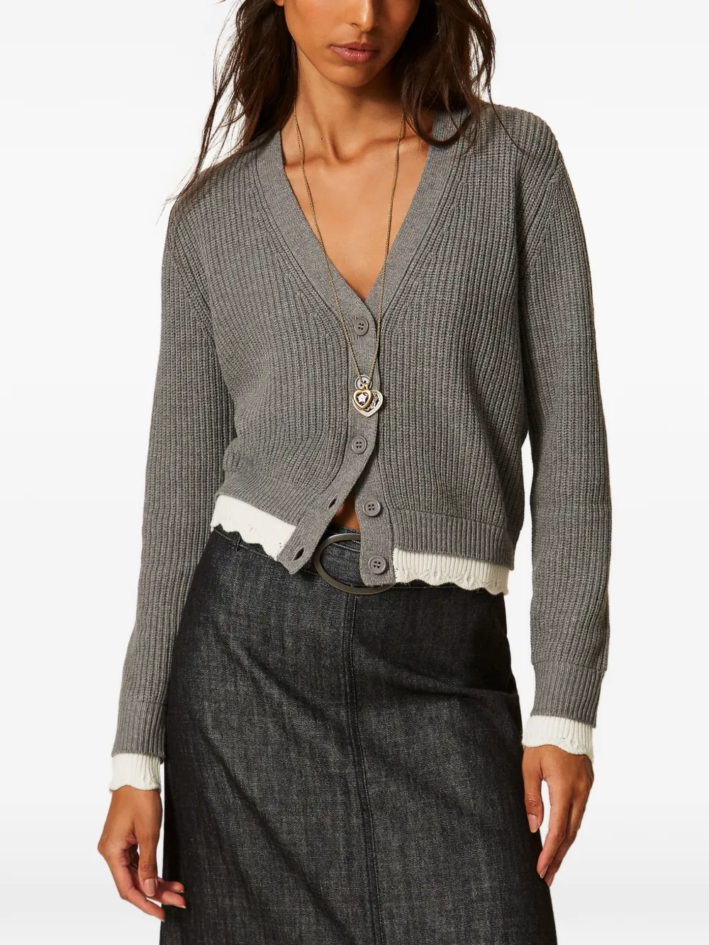 TWINSET Geribbeld vest met gewelfde afwerking Grijs