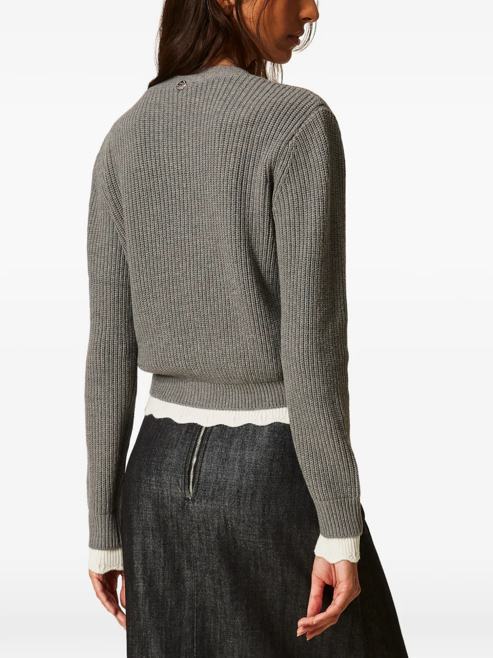 TWINSET Geribbeld vest met gewelfde afwerking Grijs