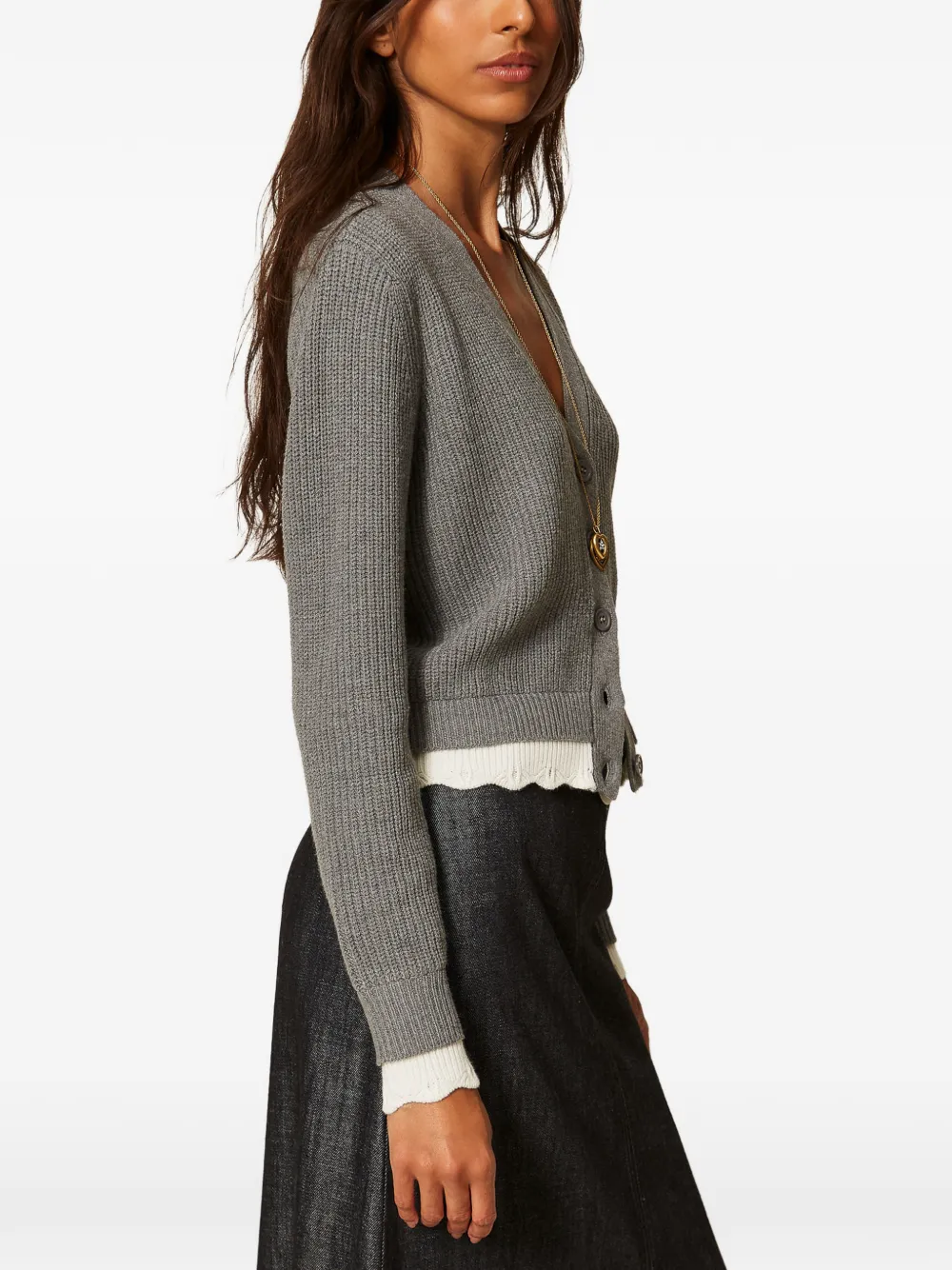 TWINSET Geribbeld vest met gewelfde afwerking Grijs