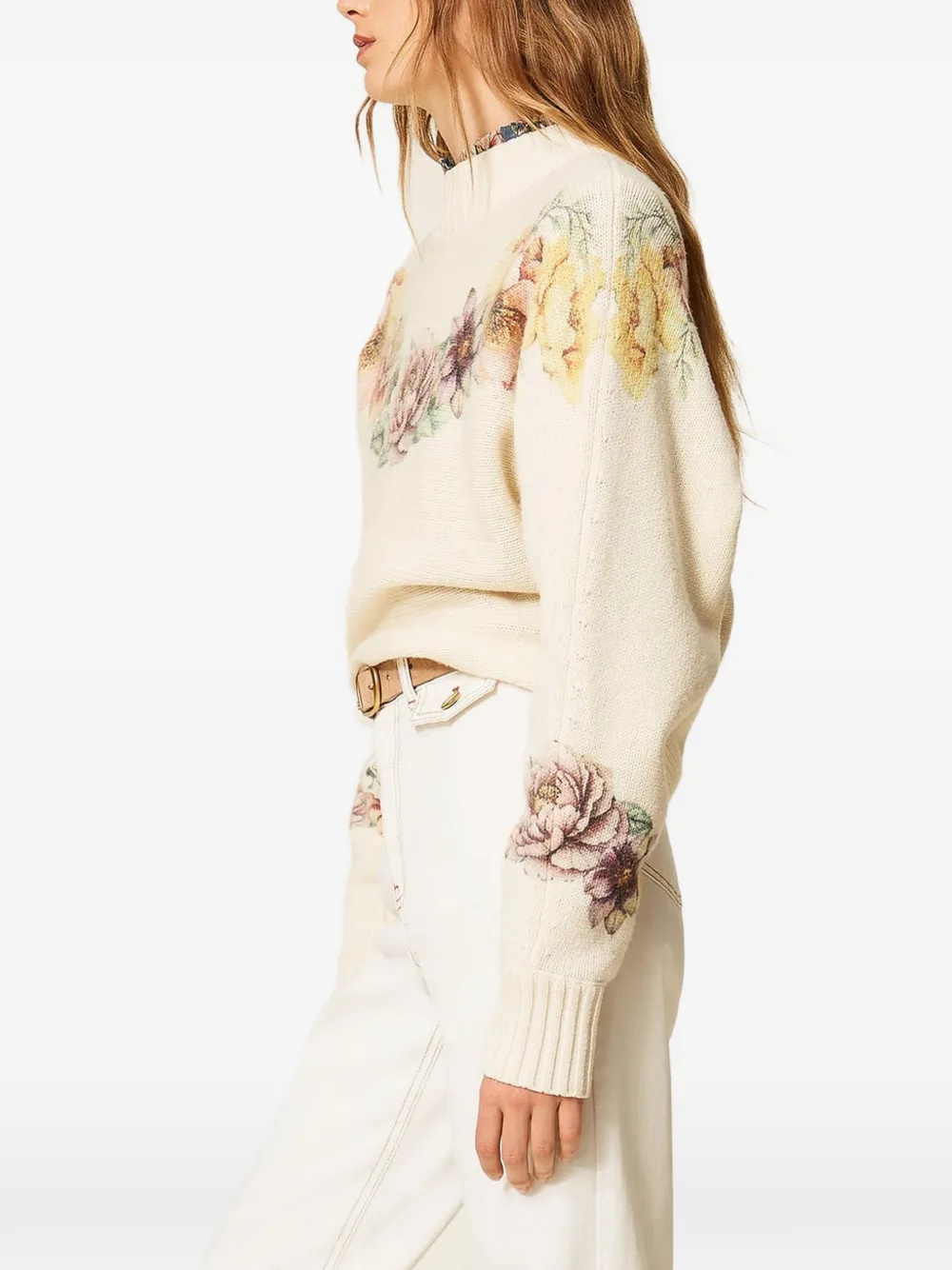 TWINSET Trui van wolblend met print Beige
