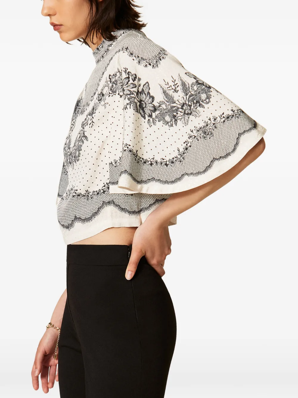 TWINSET Satijnen blouse met stippen en bloemen-jacquard Beige